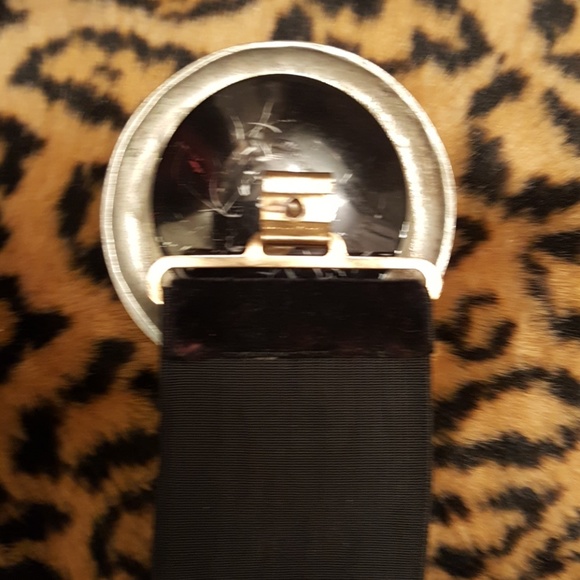'70's Black Velvet Stretch Belt w/ Beveled Crystal - Picture 4 of 5